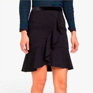 J. McLaughlin Romana black ruffle mini skirt with velvet waistband preppy